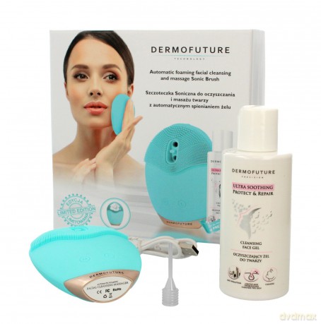 Dermofuture Technology Szczoteczka soniczna do oczyszczania twarzy niebieska+ żel