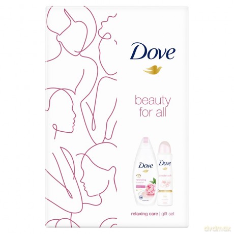 Dove Zestaw prezentowy Relaxing Care (deo spr.Powder Soft 150 ml + żel p/pr. Renewing 250 ml)
