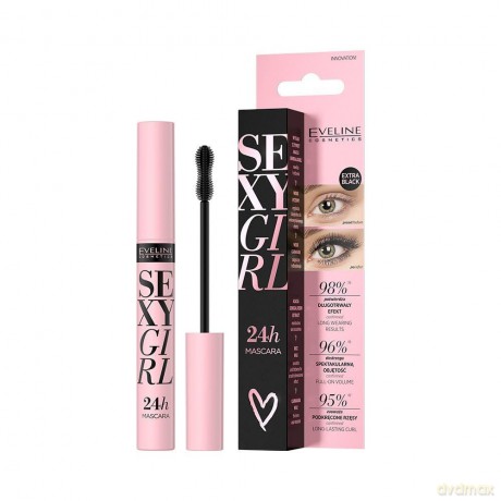 Eveline Sexy Girl Maskara 24H nadająca objętość i podkręcająca - extra black 10 ml