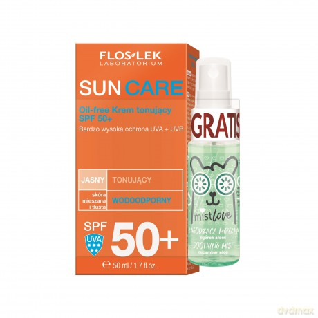 Floslek Sun Care Krem ochronny tonujący SPF50 - jasny -cera tłusta i mieszana 50 ml +mgiełka gratis