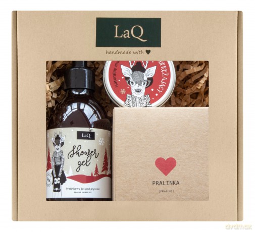 LaQ Zestaw prezentowy dla kobiet Pralinka (żel pod prysznic 300 ml+masło do ciała 200 ml+mus do ciała 100 ml)