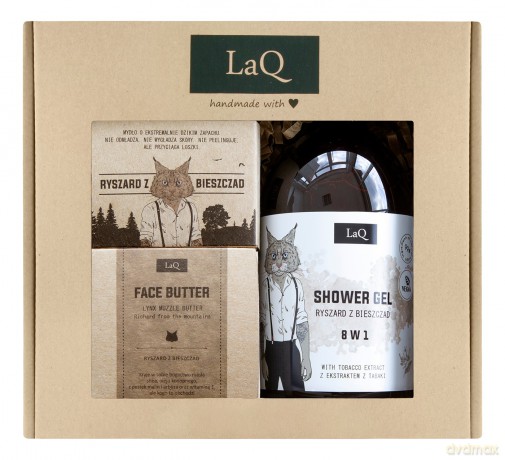 LaQ Zestaw prezentowy dla mężczyzn Ryś (żel pod prysznic 500 ml+masło do twarzy 50 ml+mydło kostka 85 ml)