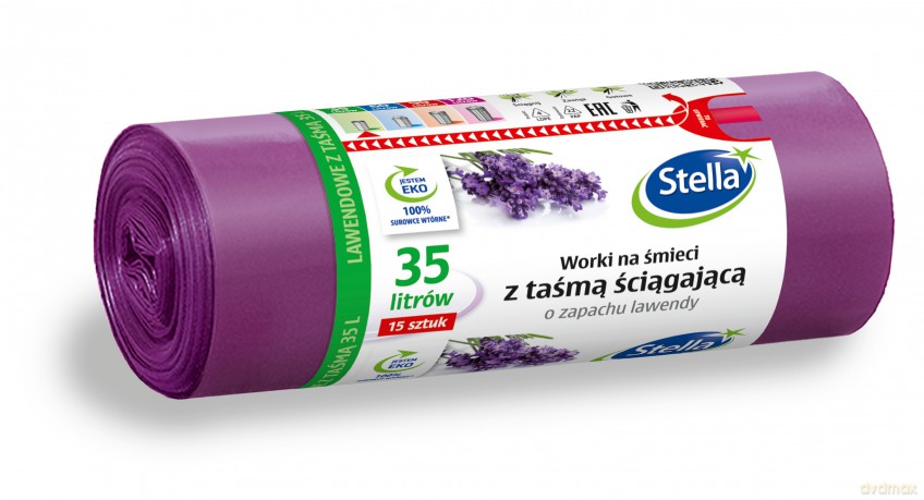 STELLA Worki na śmieci z taśmą ściągającą 35L - zapach lawendy15szt