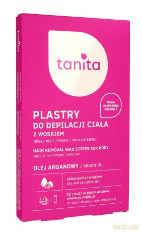 Tanita Plastry z woskiem do depilacji ciała z olejem arganowym-12 szt