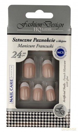 Top Choice Fashion Design sztuczne paznokcie z klejem - Manicure francuski (77951)-24 szt