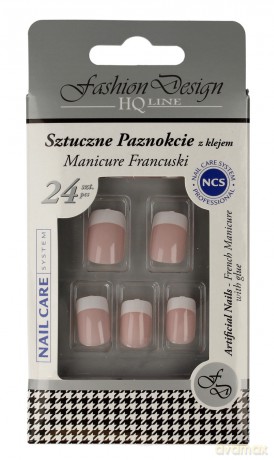 Top Choice Fashion Design sztuczne paznokcie z klejem - Manicure francuski (77968)-24 szt