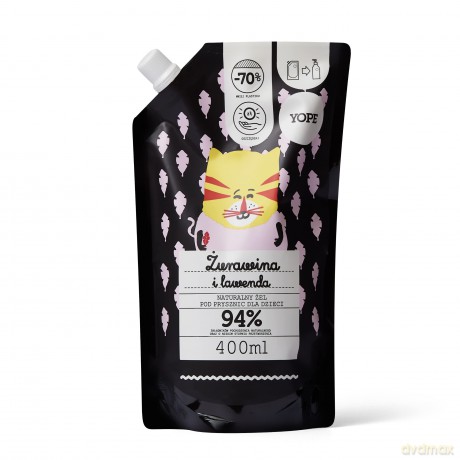 YOPE Naturalny Żel pod prysznic dla dzieci - ŻURAWINA i LAWENDA - zapas 400 ml