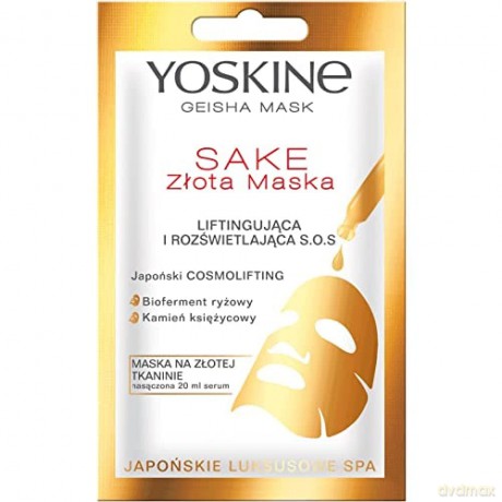 Yoskine Geisha Mask Sake Złota Maska na tkaninie liftingująca i rozświetlająca S.O.S. 20 ml