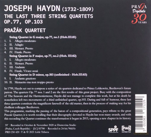 Haydn: The Last Three String Quartets Prazak Quartet [CD]