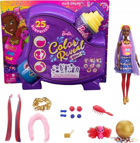 Lalka Barbie Color Reveal Imprezowe stylizacje fioletowe włosy