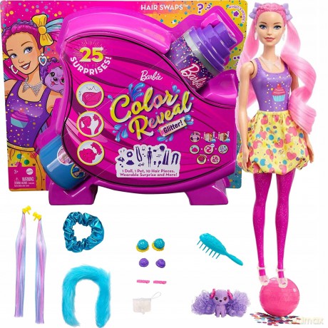 Lalka Barbie Color Reveal Imprezowe stylizacje różowe włosy
