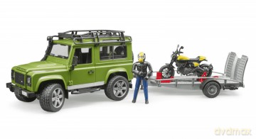 Pojazd Land Rover Defender z przyczepą, motocyklem i figurką