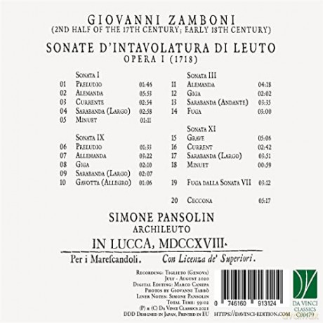 Pansolin, Simone: Sonate D'Intavolutare Di Leuto, Opera I (1718) [CD]