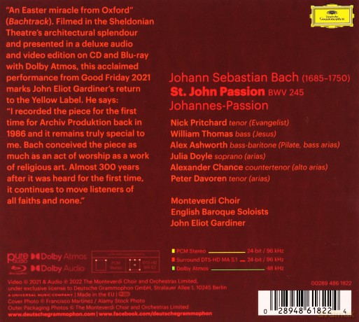 Gardiner:Engl.Baroque Solis: Bach: St.John Passion Bwv 245 [2CD]+[Blu-Ray]