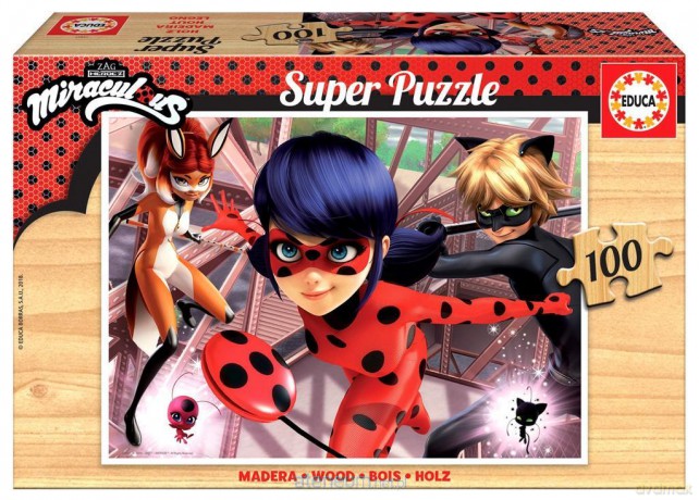 EDUCA 100 el. Miraculum Biedronka i Czarny Kot drewno [PUZZLE]
