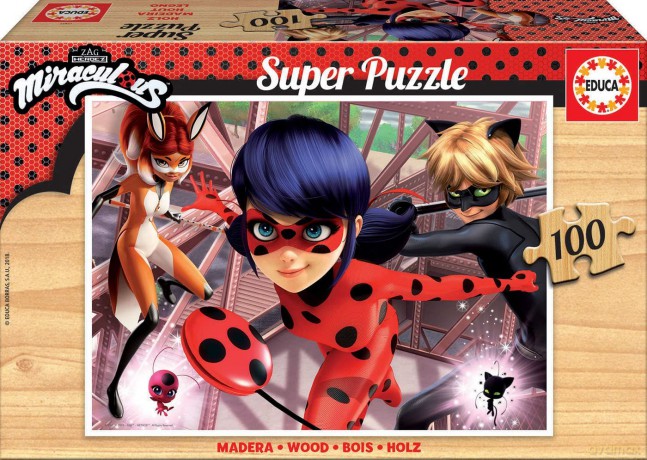 EDUCA 100 el. Miraculum Biedronka i Czarny Kot drewno [PUZZLE]
