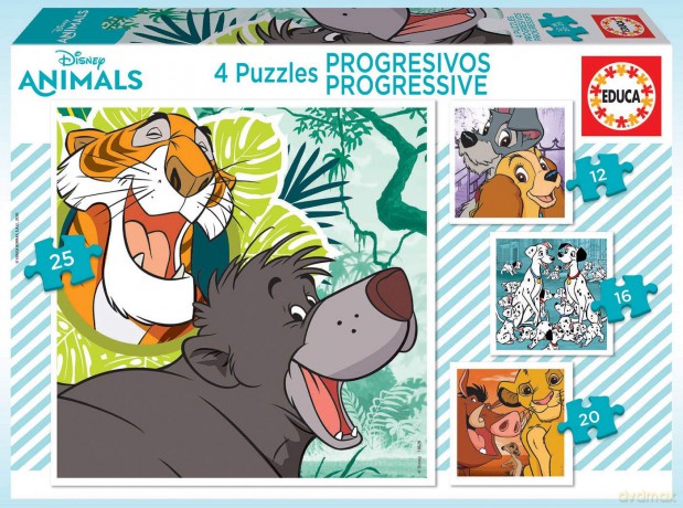 EDUCA 12+16+20+25 el. Bohaterowie bajek Disneya [PUZZLE]