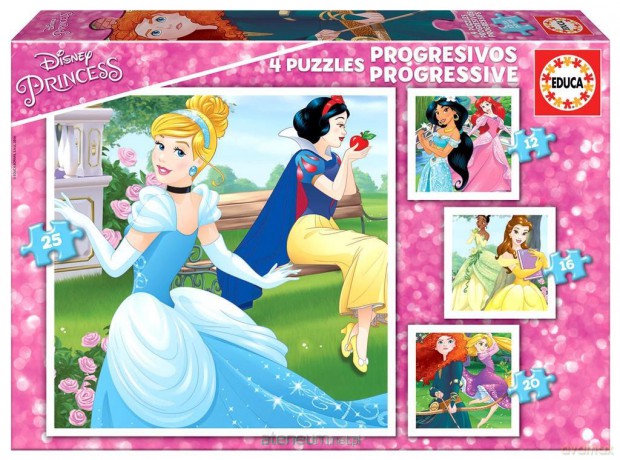 EDUCA 12+16+20+25 el. Księżniczki z bajek Disneya [PUZZLE]