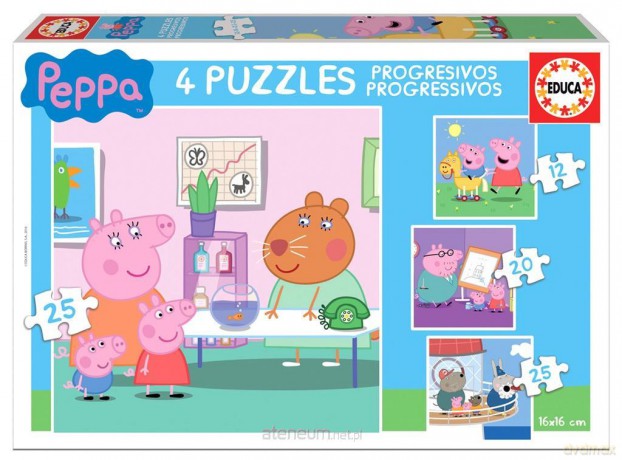 EDUCA 12+20+25+25 el. Świnka Peppa [PUZZLE]