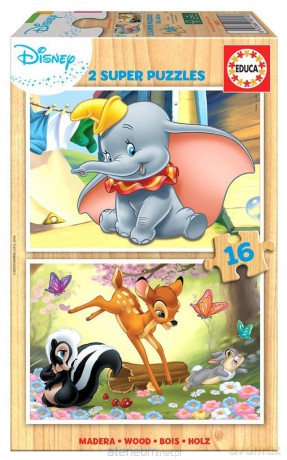 EDUCA 2x16 el. Bambi/Dumbo (drewniane) [PUZZLE]
