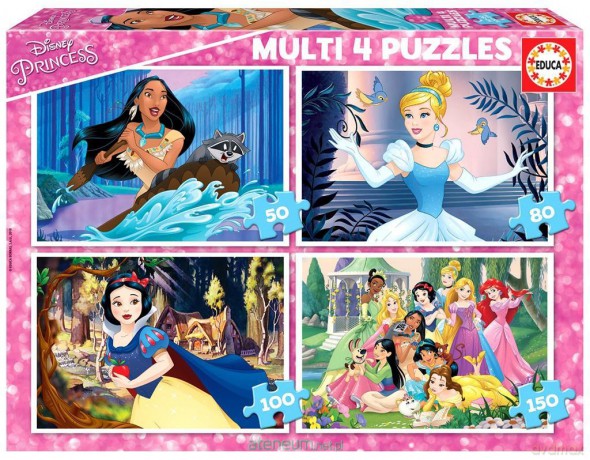 EDUCA 50+80+100+150 el. Księżniczki z bajek Disneya [PUZZLE]