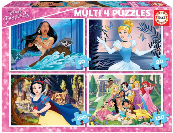 EDUCA 50+80+100+150 el. Księżniczki z bajek Disneya [PUZZLE]