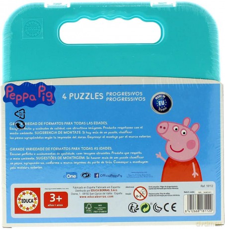EDUCA 6+9+12+16 el. Świnka Peppa (walizka) [PUZZLE]