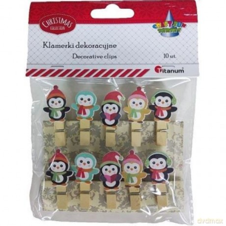 Klamerki drewniane pingwiny mix 10 szt