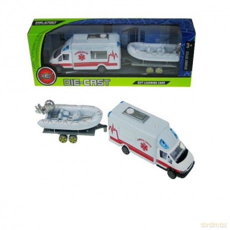 Auto Van Pogotowie z przyczepą i pontonem 17x13 cm 889-300C