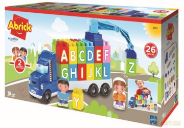 Ciężarówka z dźwigiem i literkami