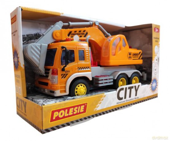 Polesie City samochód koparka inercyjny pomarańczowy ze światłem i dźwiękiem w pudełku