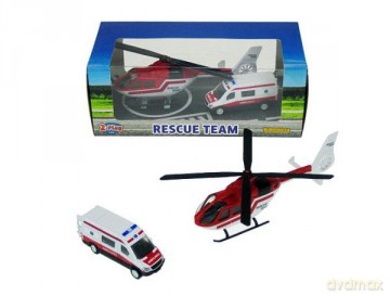 Zestaw ratunkowy karetka 8 cm i helikopter 16 cm, metalowe