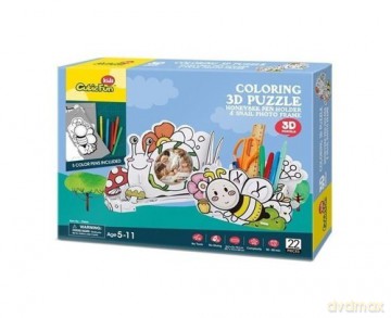 Puzzle 3D Piórnik pszczółka i ramka ślimak do kolorowania