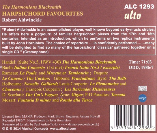 Robert Aldwinckle (On Replica John Horniblow Instr): Harpsichord Favourites the Harmonious Blacksmith (Bach. Handel. Rameau. Scarlatti. Byrd. Couperin [CD]