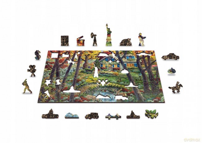Puzzle drewniane 3D Domek w lesie A cottage in the woods L [PUZZLE]