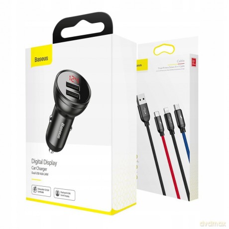 Baseus Ładowarka Samochodowa 24 W + Kabel Usb 3w1 Tzccbx-0g