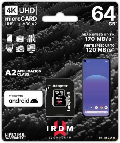 Karta mSDXC GOODRAM 64GB IRDM UHS I U3 A2 + adapter
