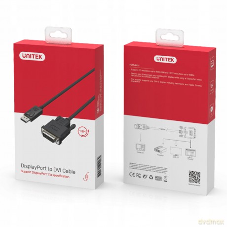 Unitek Przewód Displayport - Dvi M 1,8m, Y-5118ba