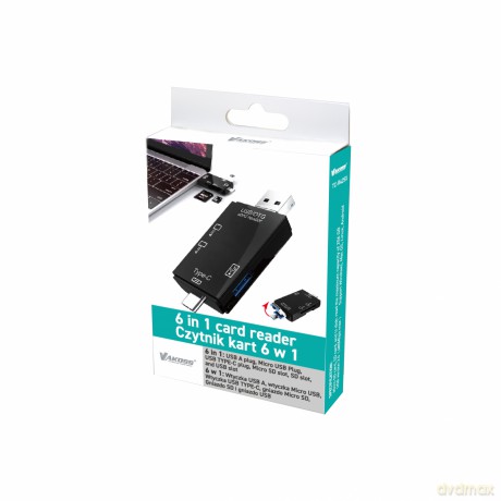Vakoss Czytnik Kart 6w1 Usb A/ Micro Usb/ Usb C/ Sd/ Micro Sd/ Usb Tc-R425x