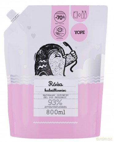 YOPE Żel pod prysznic RÓŻA i KADZIDŁOWIEC 800 ml - zapas