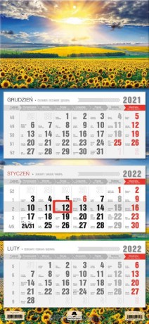 Kalendarz 2022 trójdzielny Słoneczniki [KALENDARZ]