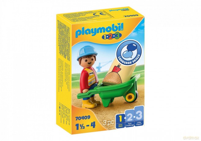 Zestaw z figurką 1.2.3 70409 Pracownik budowlany z taczką