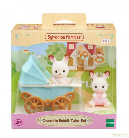 Sylvanian Families Zestaw z bliźniakami królików z czekoladowymi uszami z wózkiem dziecięcym