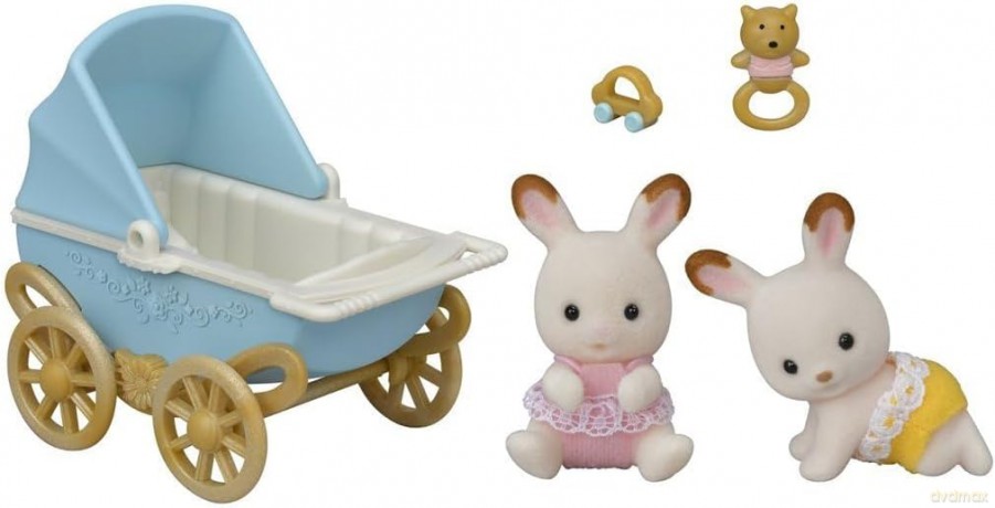 Sylvanian Families Zestaw z bliźniakami królików z czekoladowymi uszami z wózkiem dziecięcym