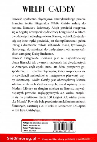 Wielki Gatsby - Scott Fitzgerald Francis [KSIĄŻKA]