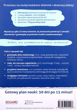 Angielski w 15 minut każdego dnia dla średnio zaawansowanych. Poziom B1-B2 - Katarzyna Wiśniewska [KSIĄŻKA]