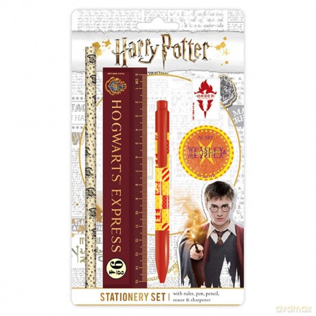 HARRY POTTER Zestaw szkolny: linijka, długopis, ołówek, gumka, temperówka