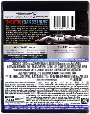 Ford v Ferrari (Le Mans '66) [Blu-Ray 4K]+[Blu-Ray]