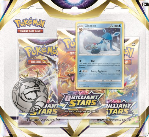Pokemon TCG: 9.0 Sword and Shield Brilliant Stars Three Booster Blister Glaceon [FIGURKA]