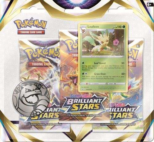 Pokemon TCG: 9.0 Sword and Shield Brilliant Stars Three Booster Blister Leafeon [FIGURKA]